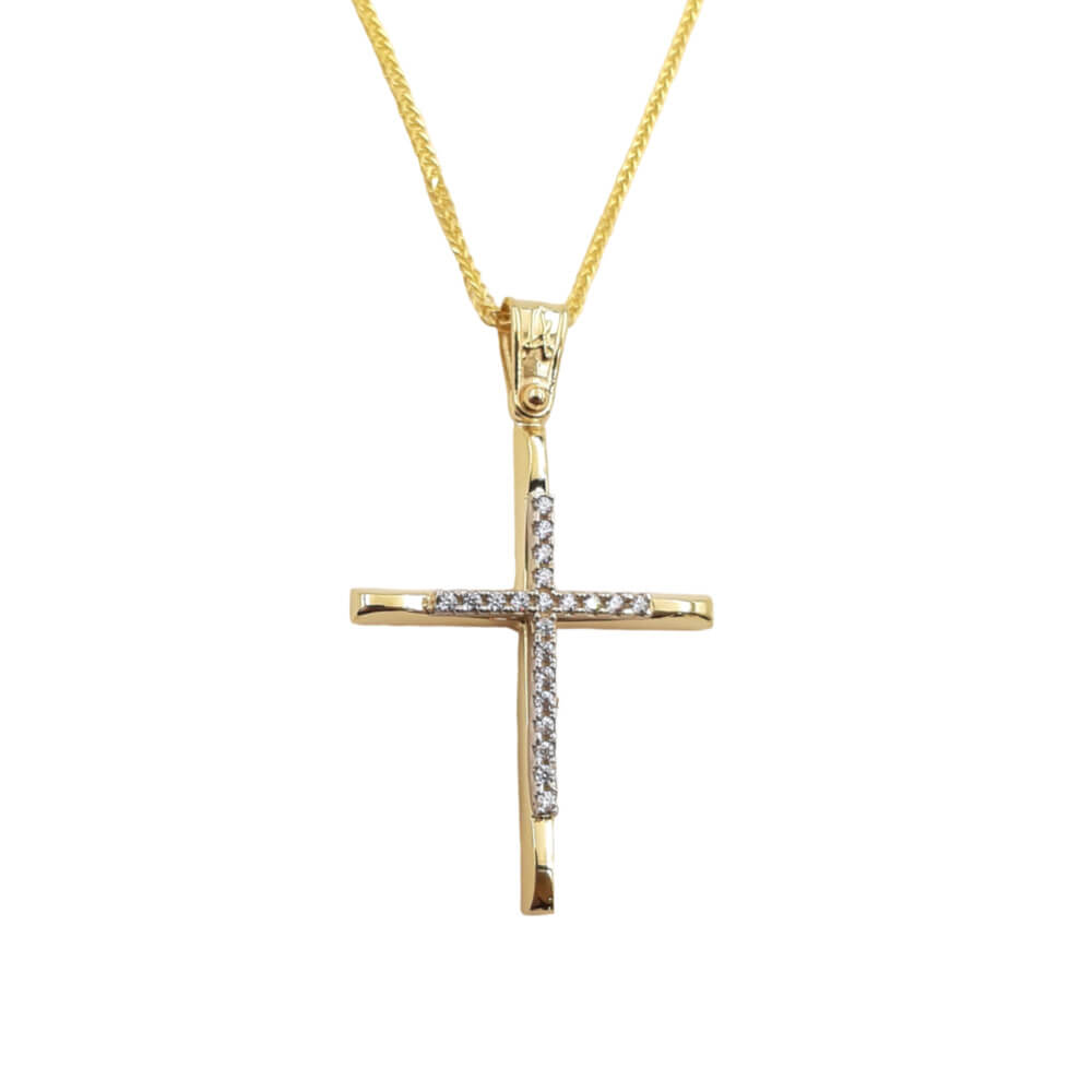Σταυρός από χρυσό 14Κ με ζιργκόν YSTS5050Β