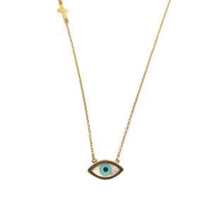 Κολιέ "ματάκι-σταυρουδάκι" διπλής όψεως από χρυσό 14Κ YKS5503