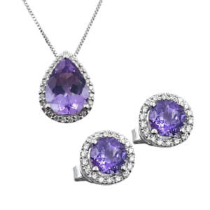 Σετ κοσμημάτων "ροζέτες" σε λευκό χρυσό 18Κ με αμέθυστο & διαμάντια YSKS7501