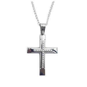 Σταυρός από λευκό χρυσό 14Κ με ζιργκόν WSTS5113B