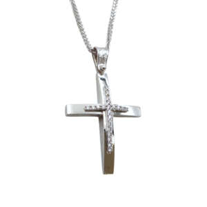 Σταυρός από λευκό χρυσό 14Κ με ζιργκόν WSTS5116B